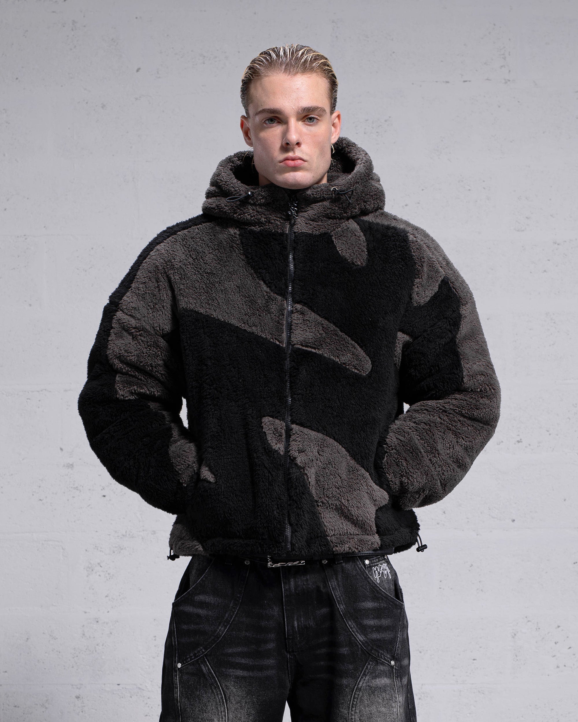 Flauschige Sherpa-Jacke – Schwarz