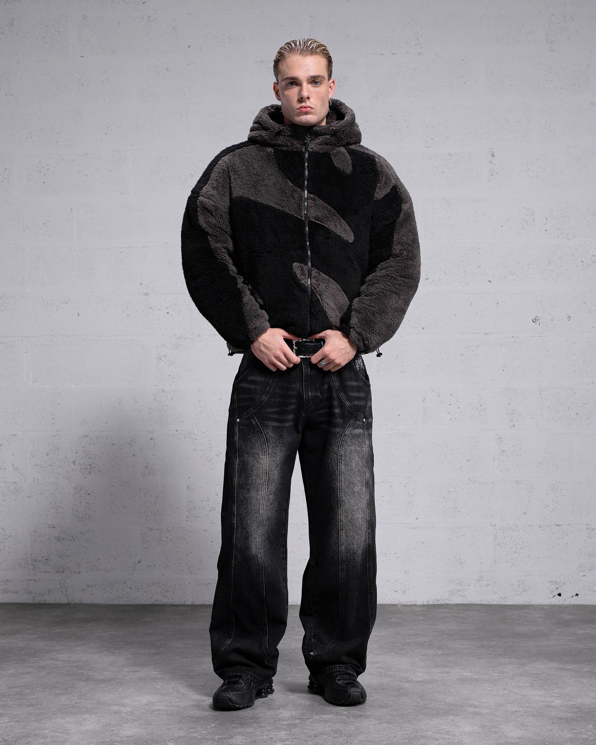 Flauschige Sherpa-Jacke – Schwarz