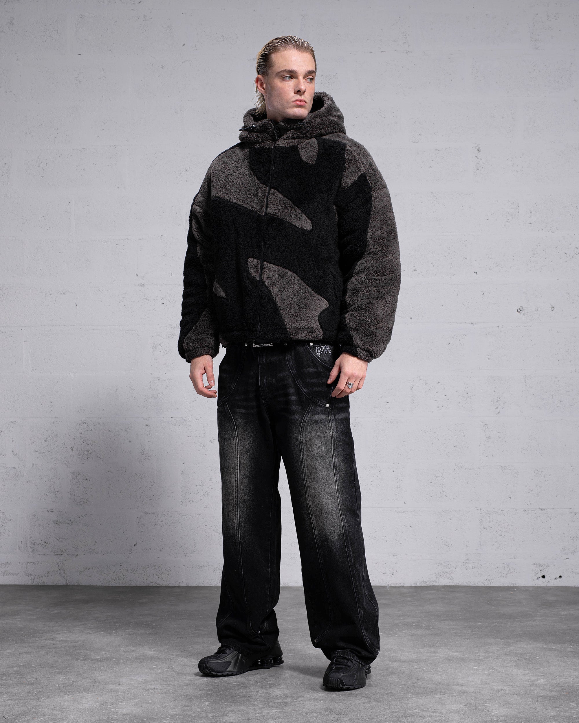 Flauschige Sherpa-Jacke – Schwarz