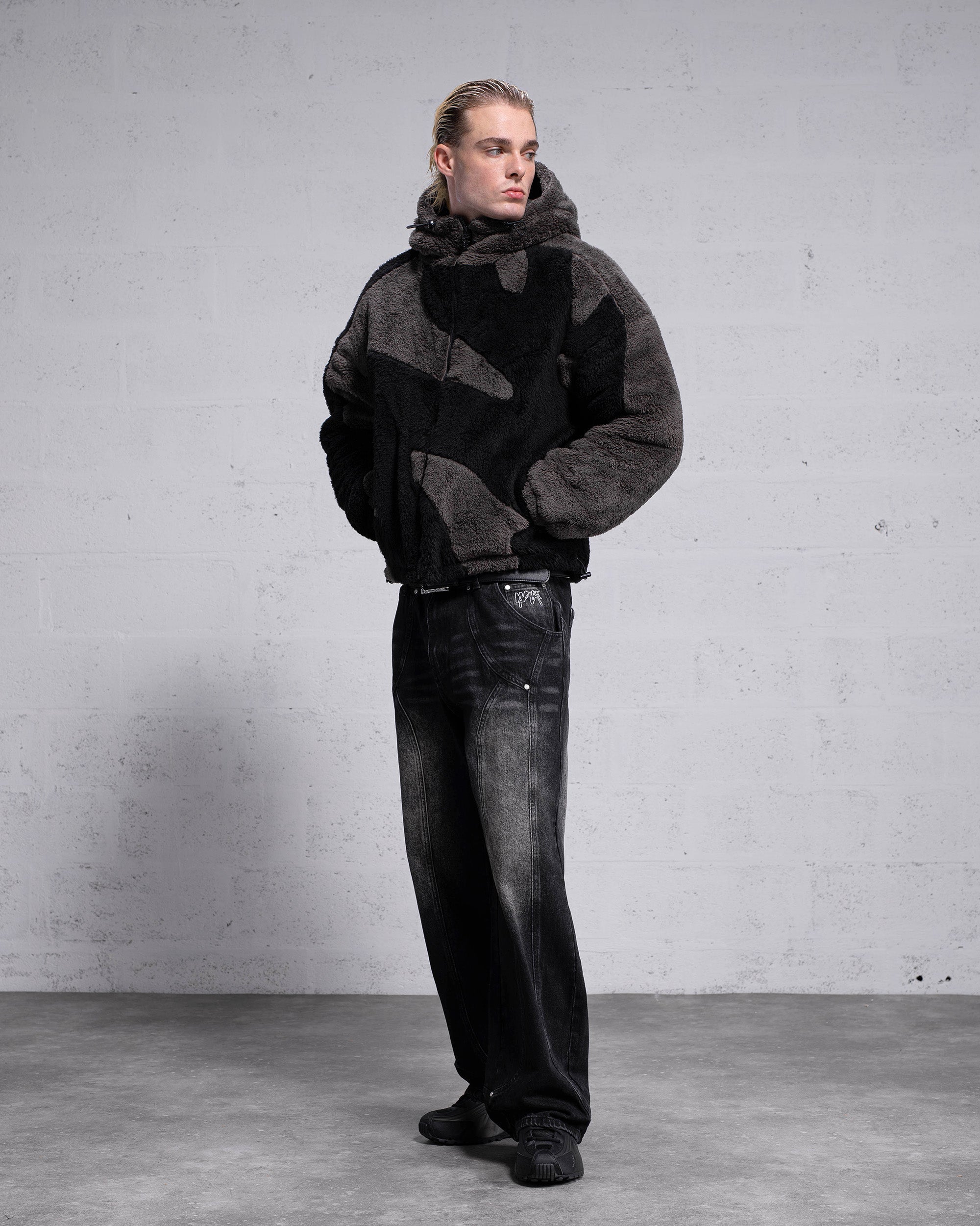 Flauschige Sherpa-Jacke – Schwarz
