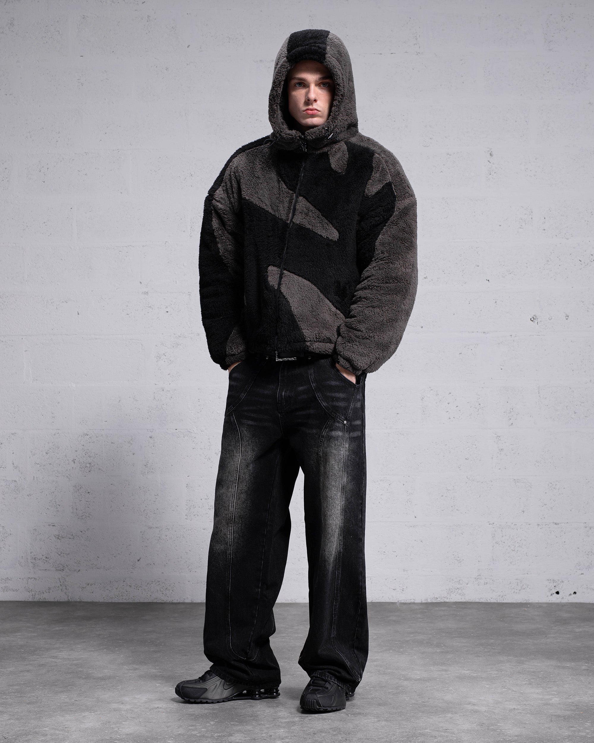 Flauschige Sherpa-Jacke – Schwarz